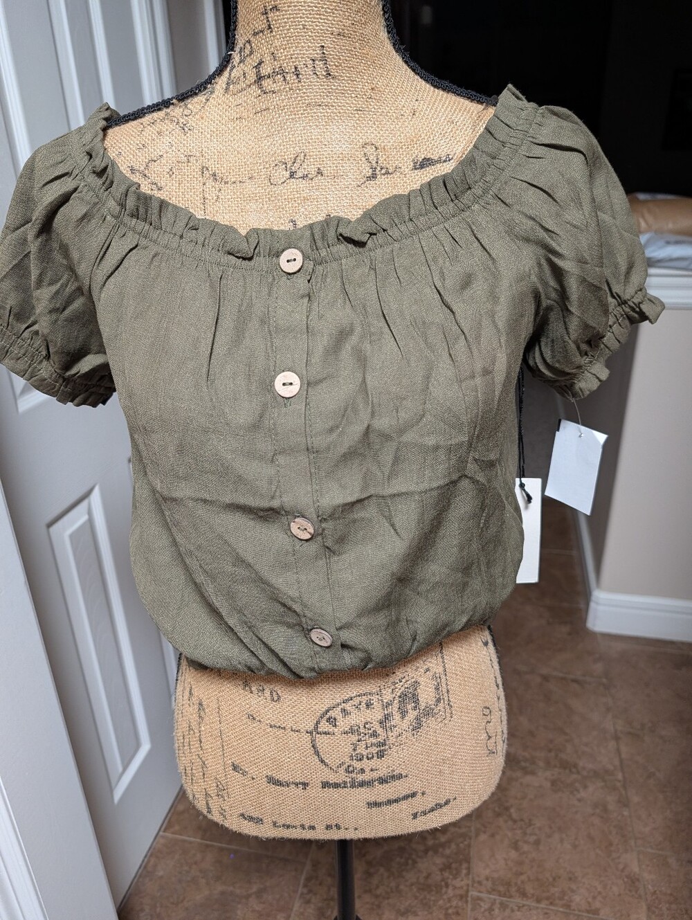 Madewell Olive Green Button-Front Peasant Blouse